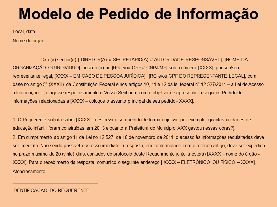 Modelo De Pedido De Informação De Olho Nos Planos 8777